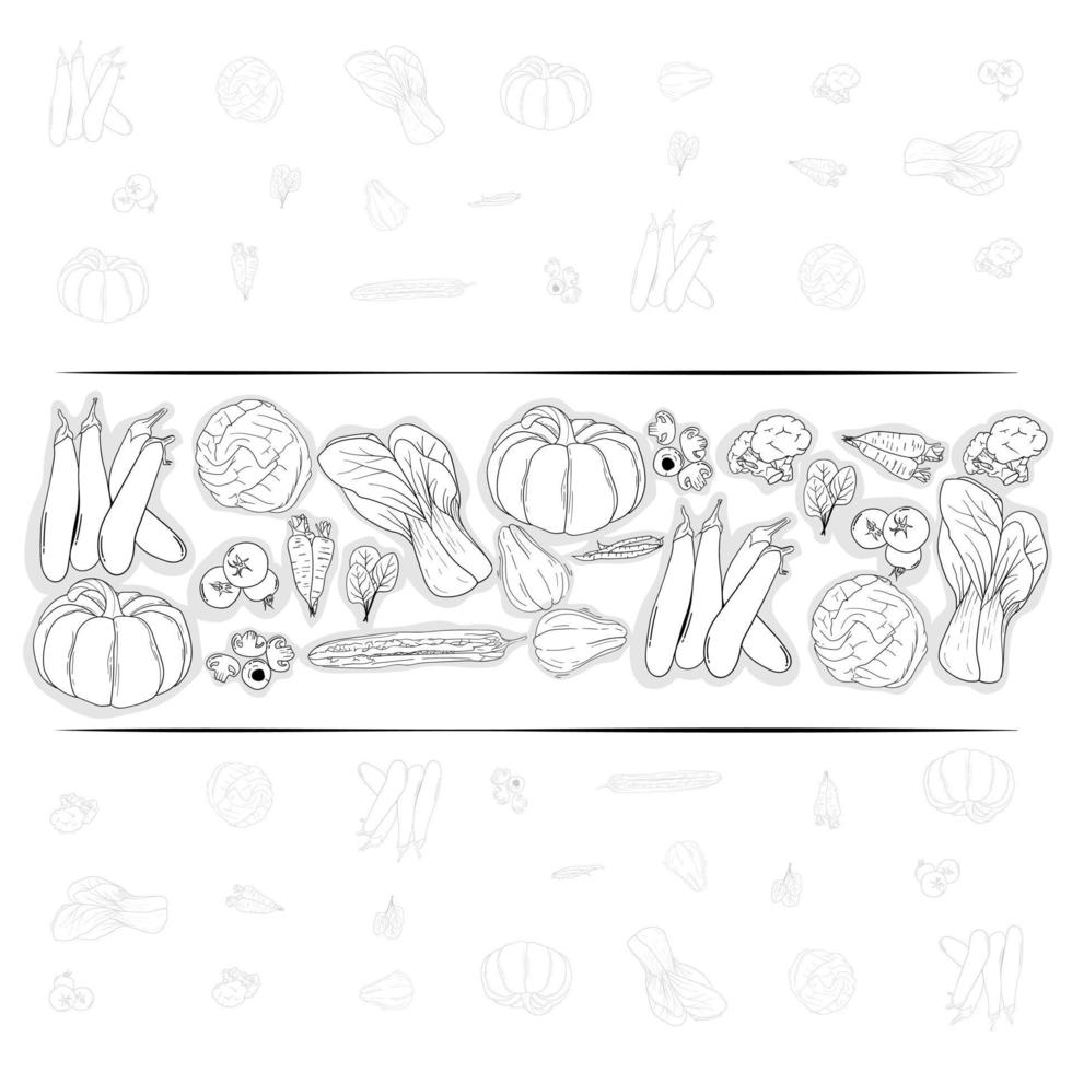 Vegetables print pattern background template with line art concept design vector