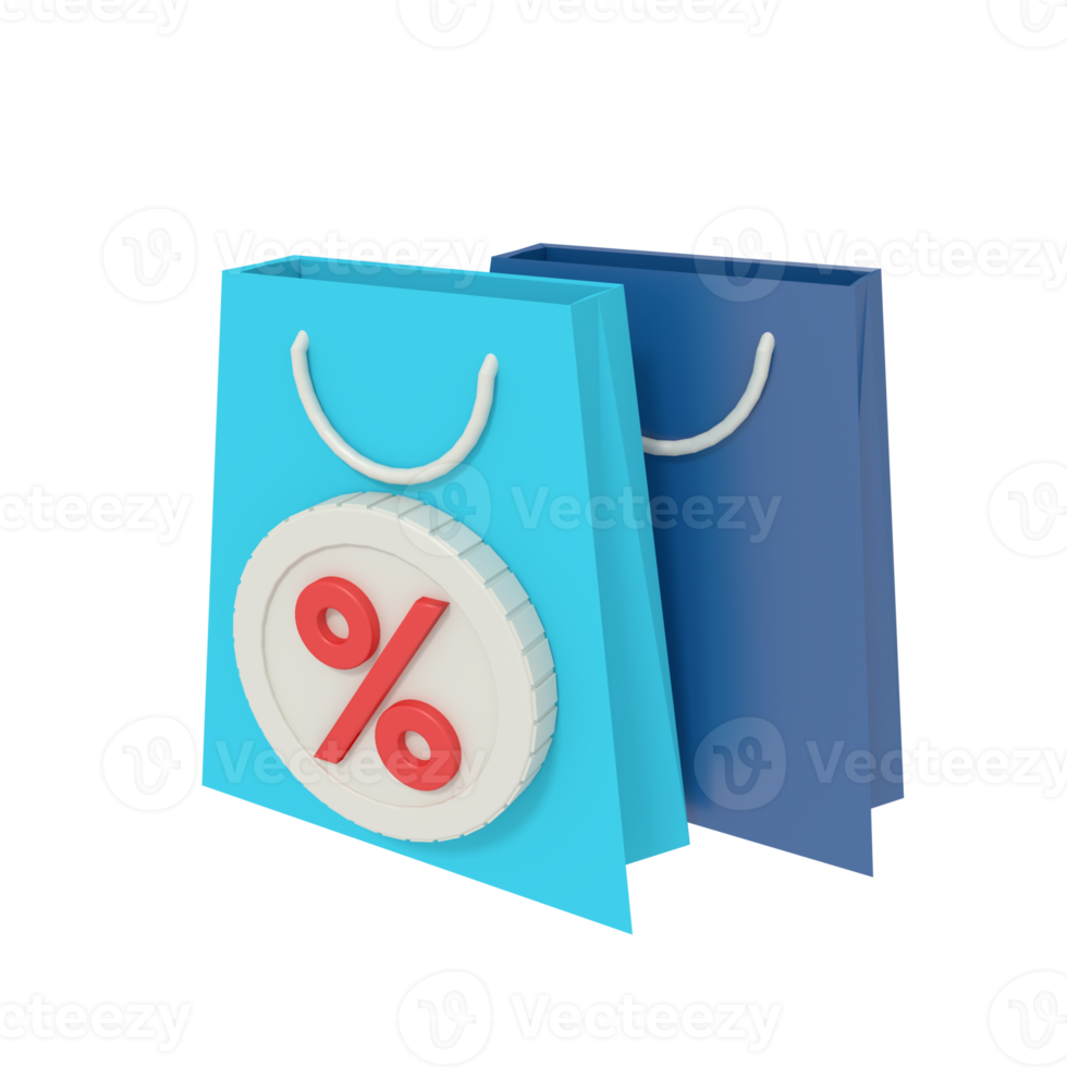 3d illustration of discount on bag png