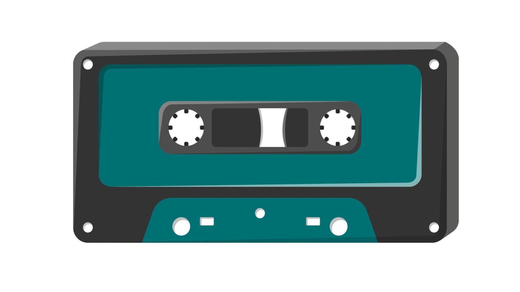 Old retro vintage green music audio cassette for audio tape recorder with magnetic tape from 70s, 80s, 90s. isometry icon. Vector illustration