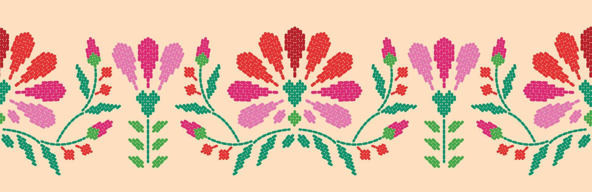 Motif ethnic handmade border beautiful art. Ethnic leaf floral background art. folk embroidery, Mexican, Peruvian, Indian, Asia, Moroccan, Turkey, and Uzbek style. Aztec geometric art ornament print. vector