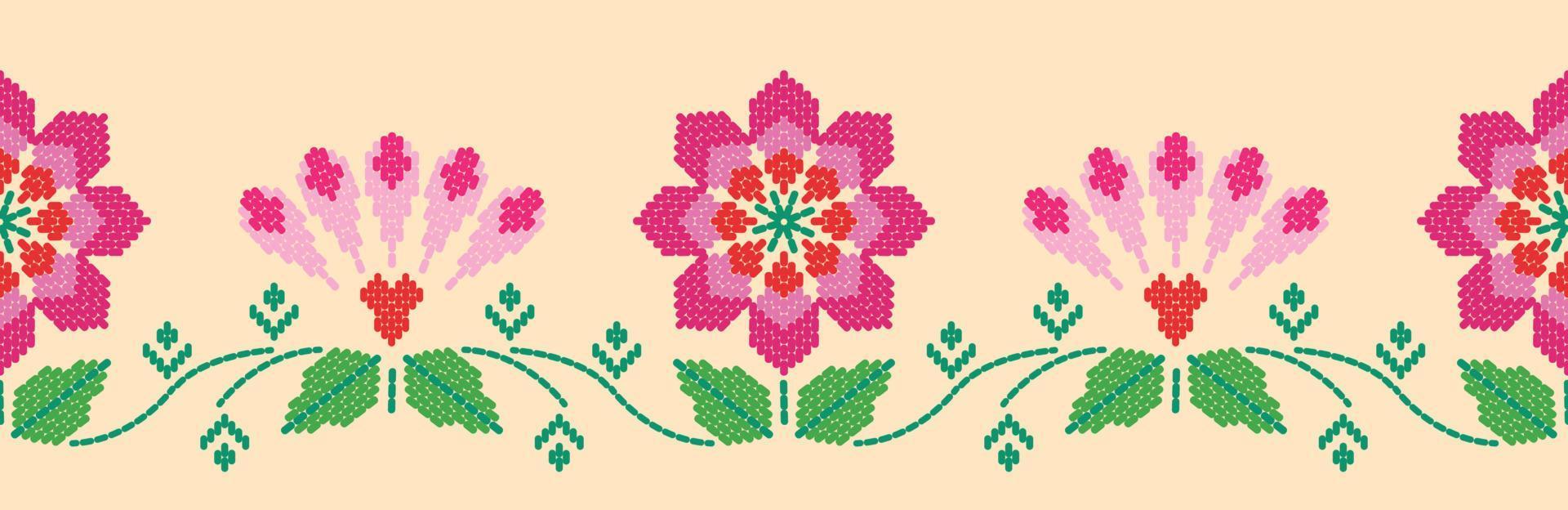 Motif ethnic handmade border beautiful art. Ethnic leaf floral background art. folk embroidery, Mexican, Peruvian, Indian, Asia, Moroccan, Turkey, and Uzbek style. Aztec geometric art ornament print. vector