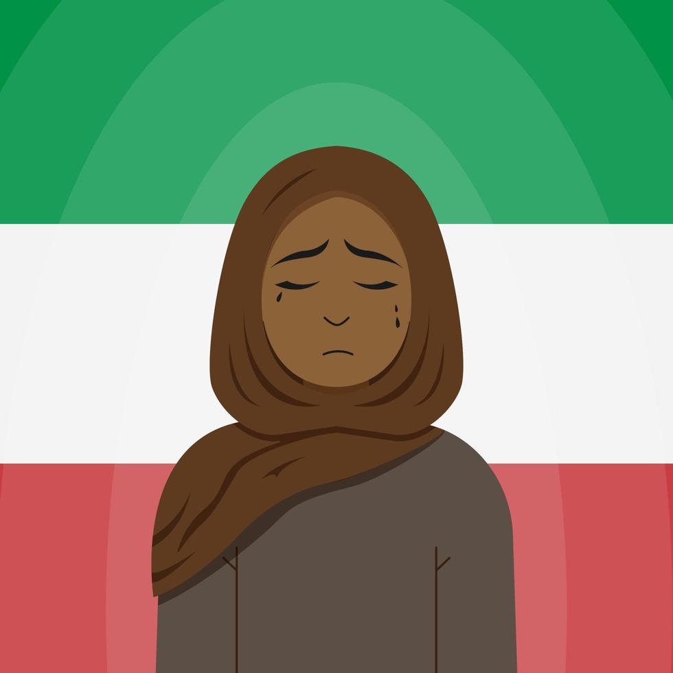 sufrimiento de una mujer iraní, paciente silencio de las mujeres del este, fuerza interior, estilo plano vector