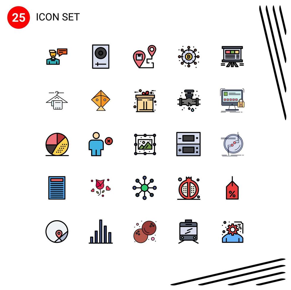 Pictogram Set of 25 Simple Filled line Flat Colors of finance distribution electronics shipping location Editable Vector Design Elements