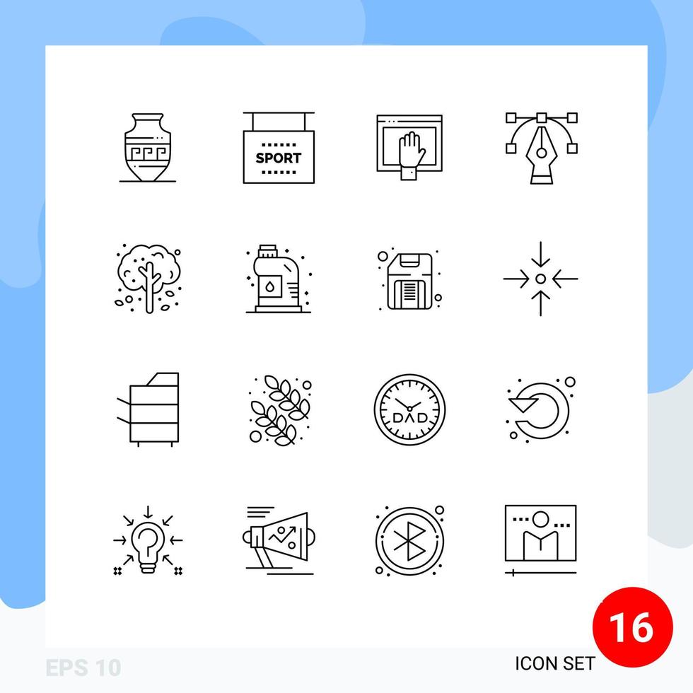 User Interface Pack of 16 Basic Outlines of apple tree tool access graphic open Editable Vector Design Elements