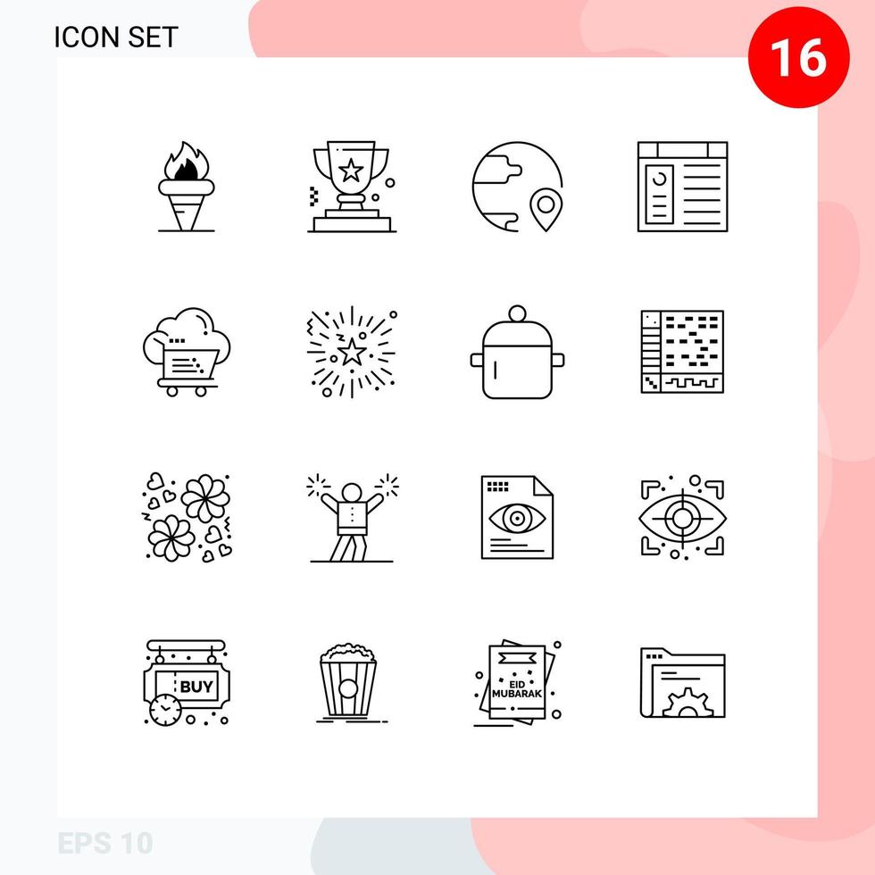 16 Universal Outline Signs Symbols of page app prize shipping global Editable Vector Design Elements