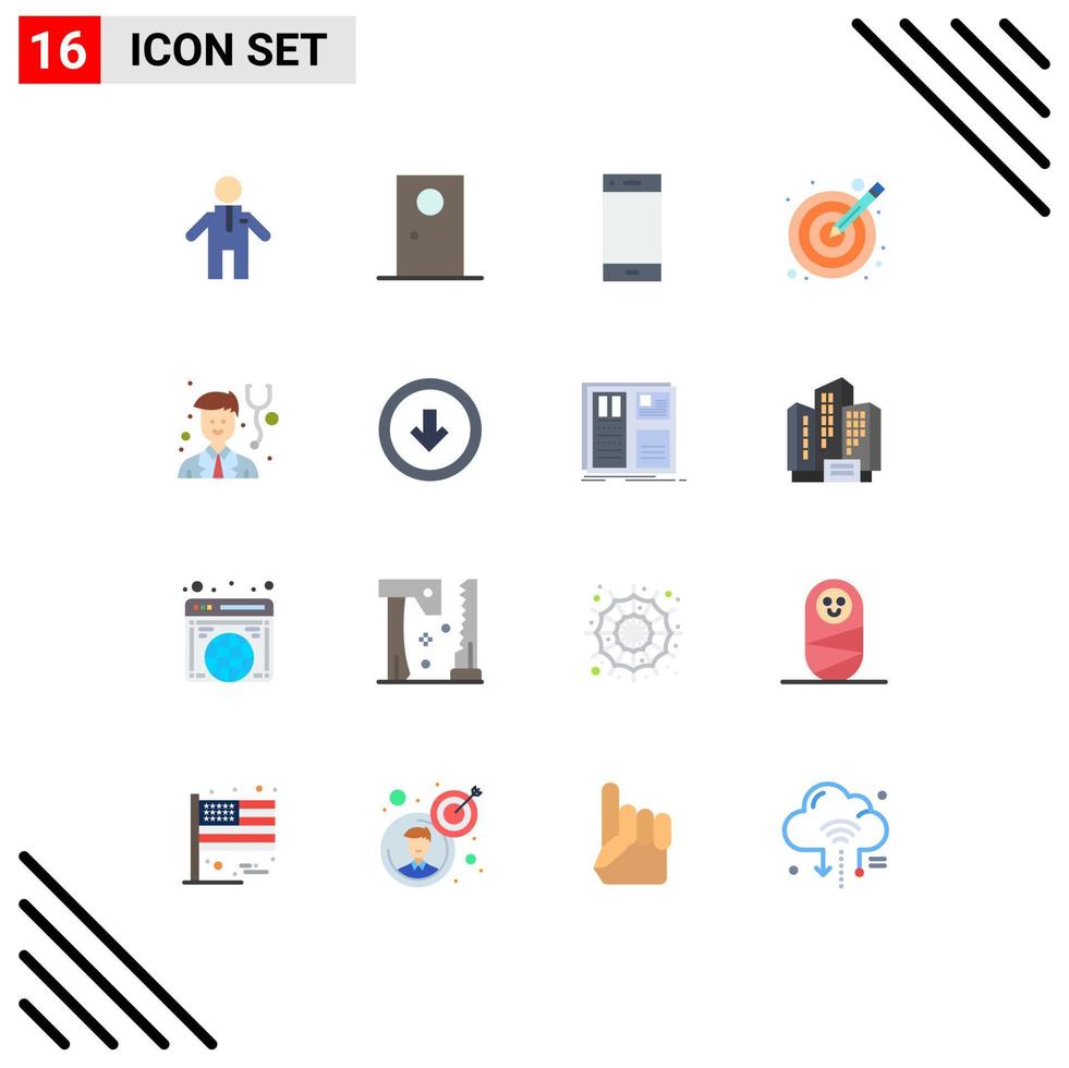 16 Universal Flat Color Signs Symbols of physician vectors contact target design Editable Pack of Creative Vector Design Elements