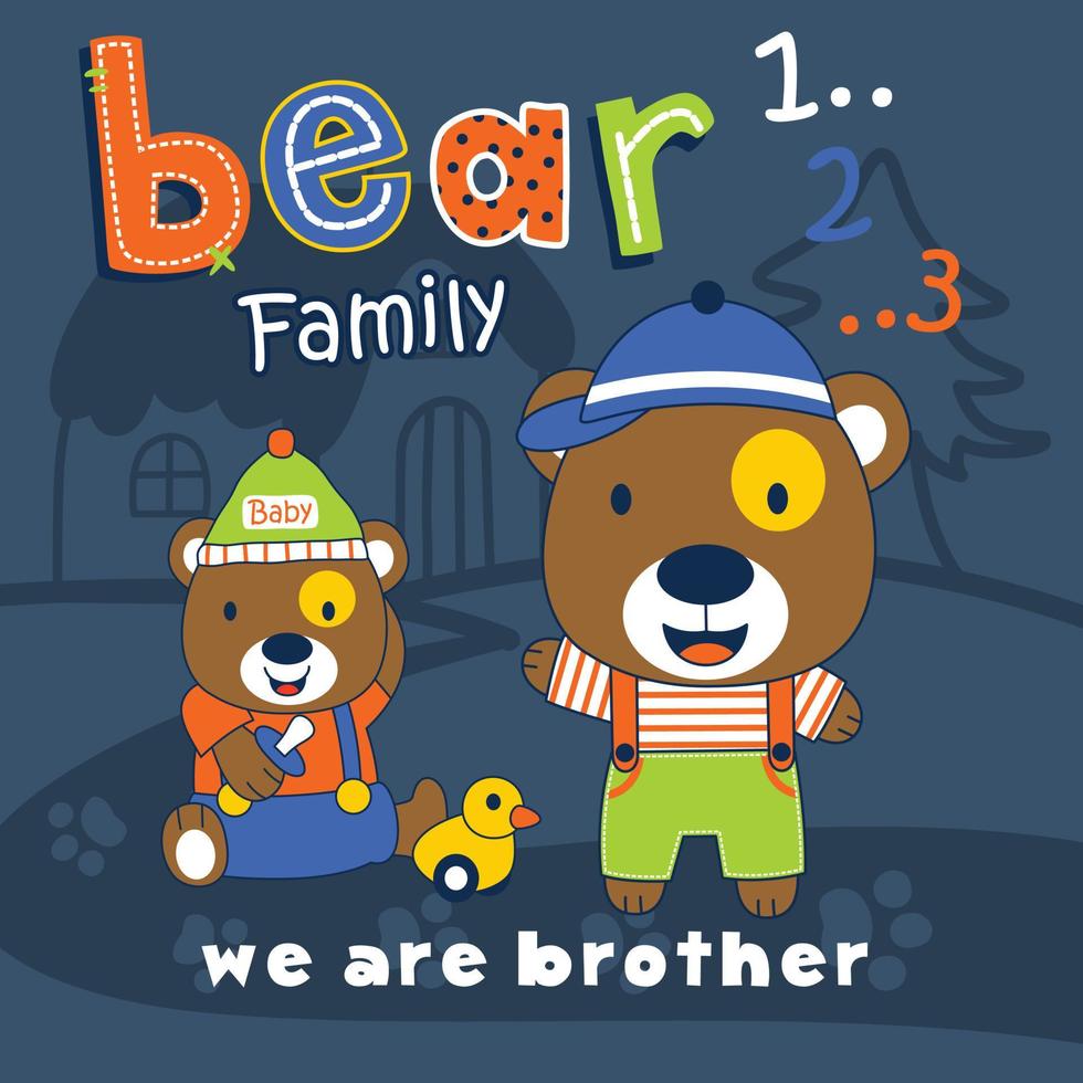 bear and brother in the garden funny animal cartoon,vector illustration vector
