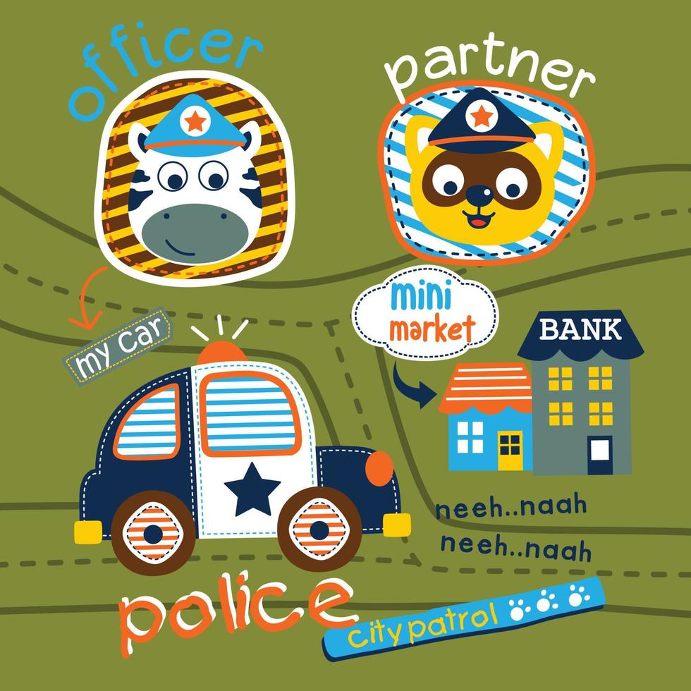 car police on the street funny animal cartoon,vector illustration vector
