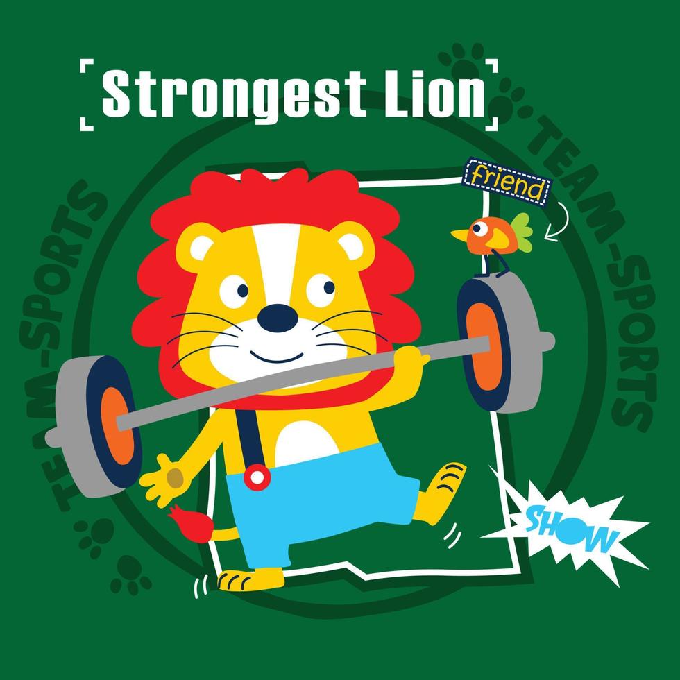 strongest lion funny animal cartoon,vector illustration vector