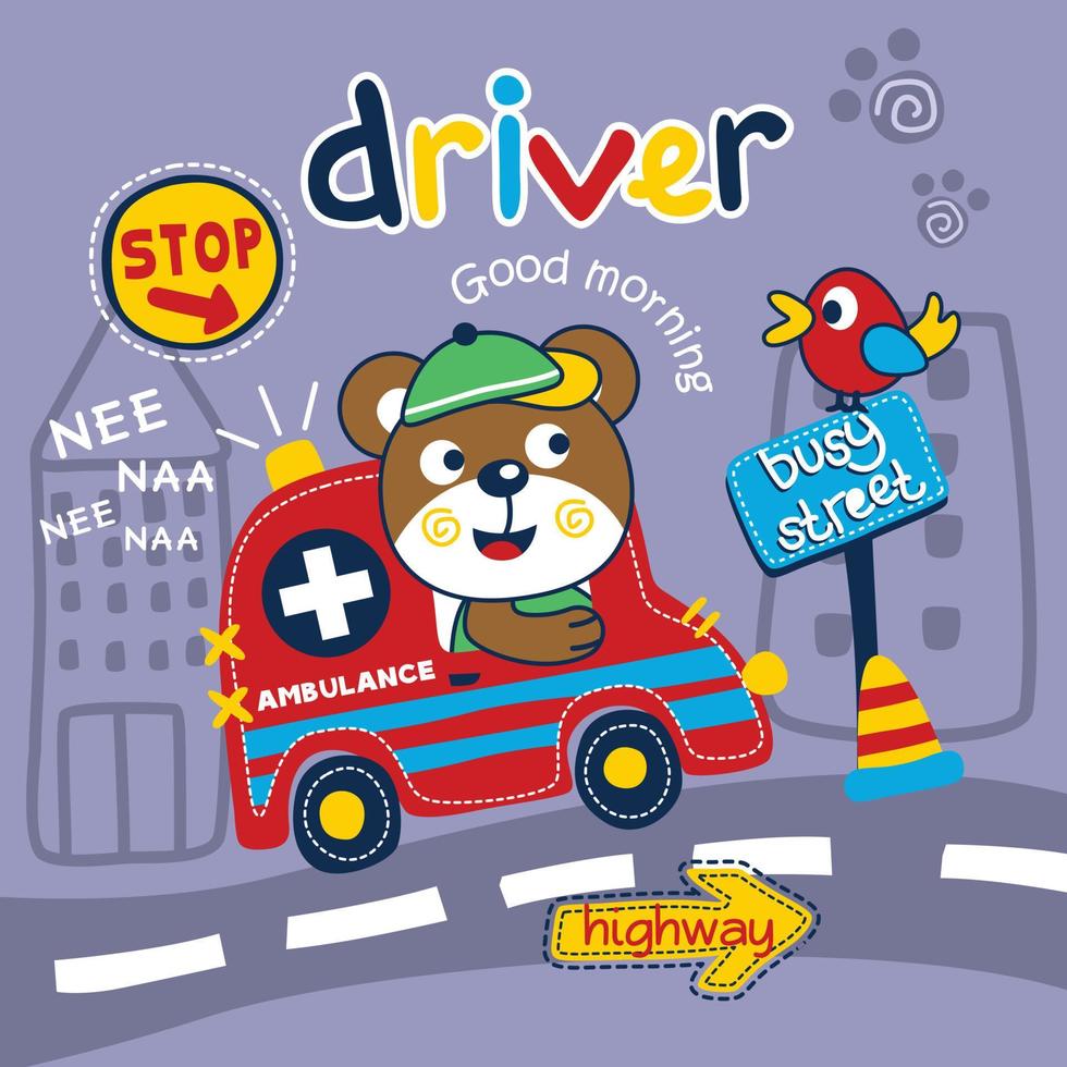 bear the driver funny animal cartoon,vector illustration vector