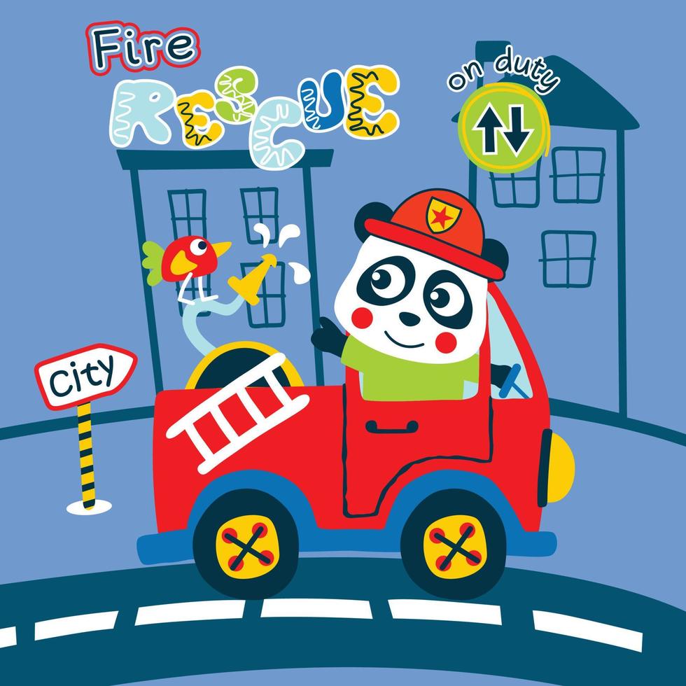 panda the rescue team funny animal cartoon,vector illustration vector