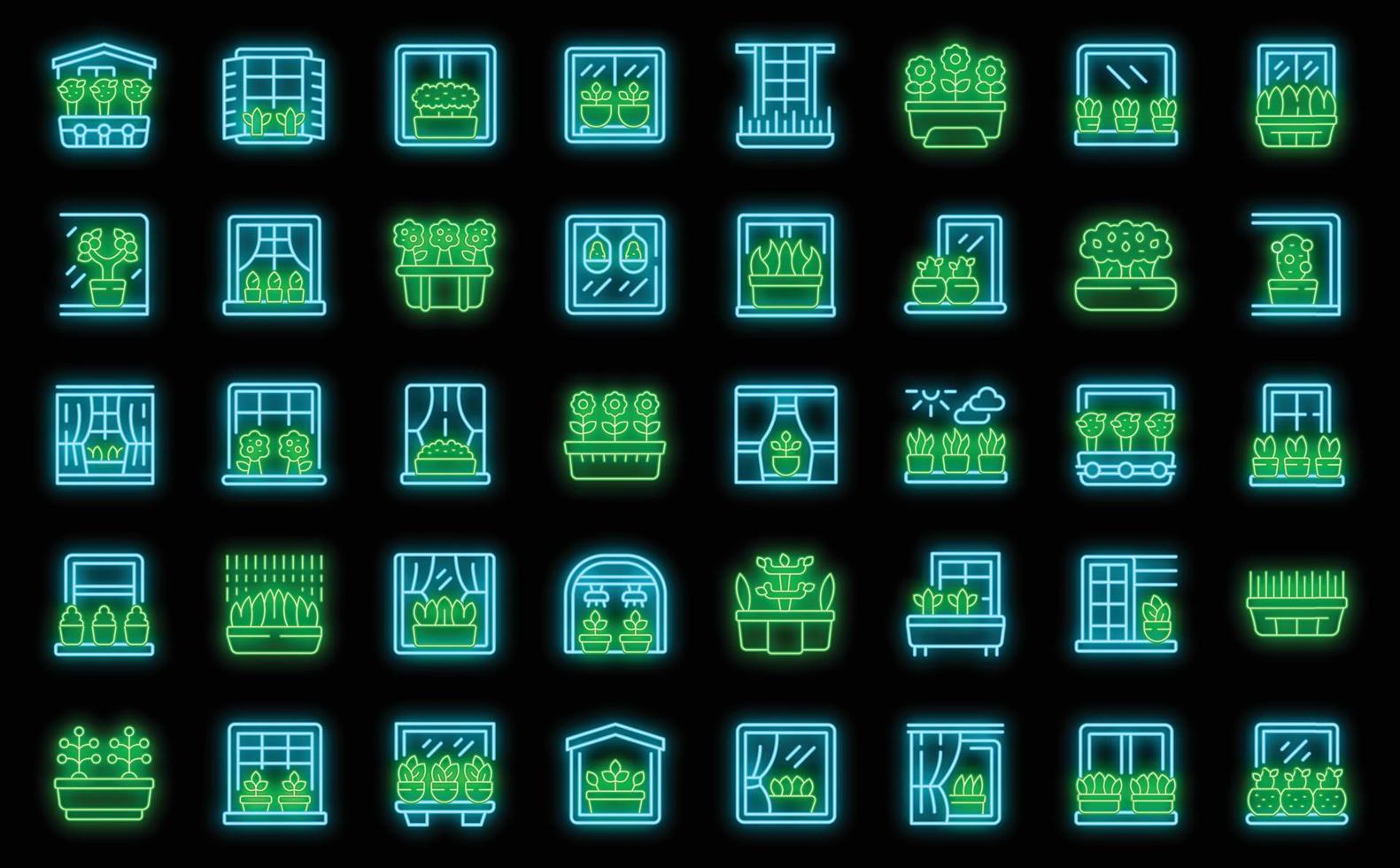 Garden on a windowsill icons set vector neon