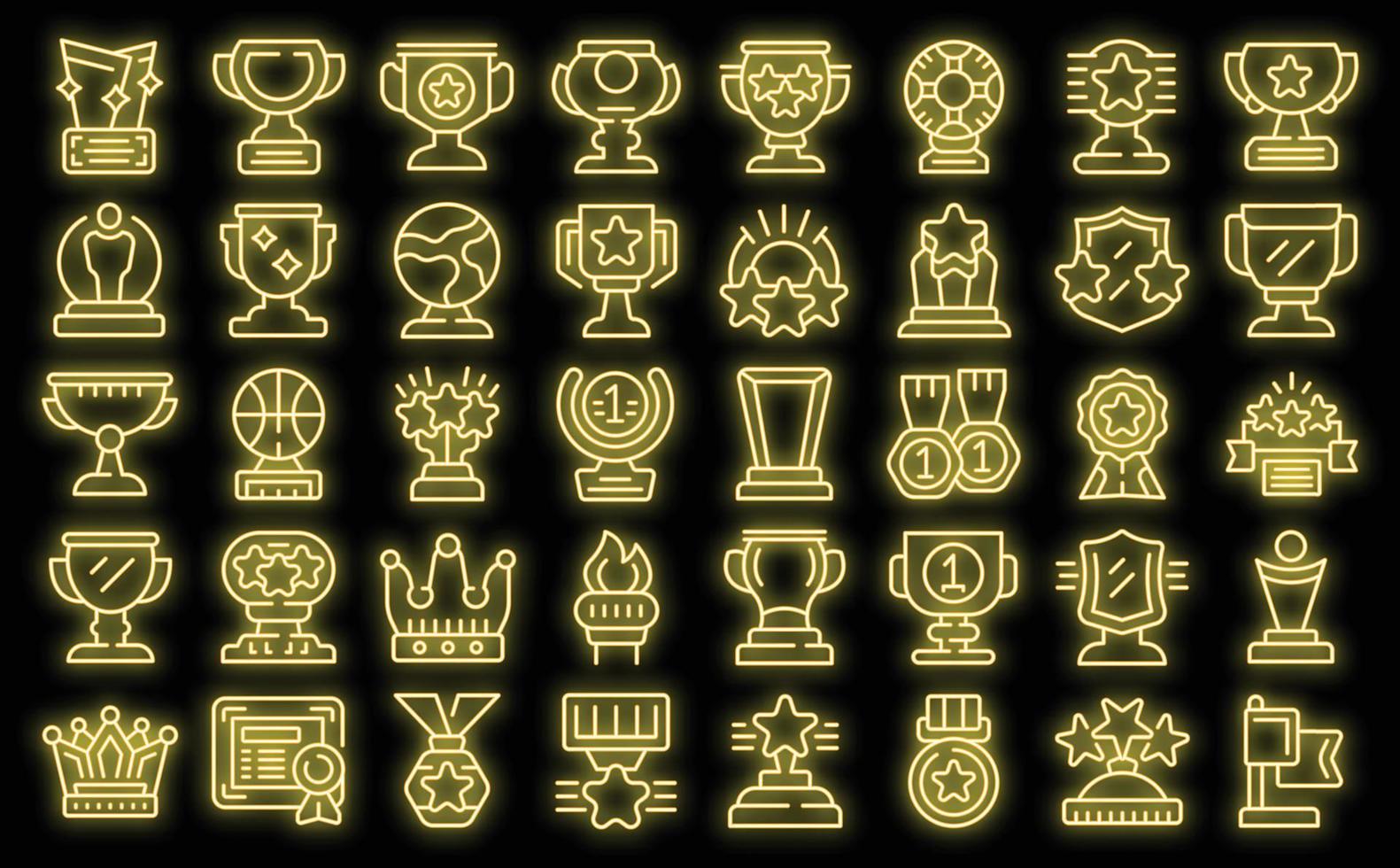 Award trophy icons set vector neon