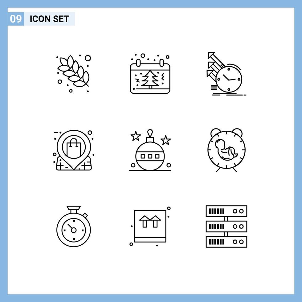 Universal Icon Symbols Group of 9 Modern Outlines of shop market xmas location regularities Editable Vector Design Elements