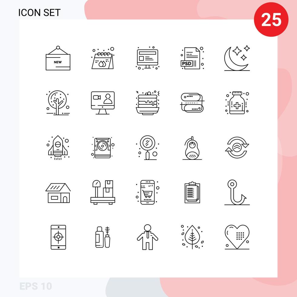 25 Thematic Vector Lines and Editable Symbols of crescent extension print document web Editable Vector Design Elements