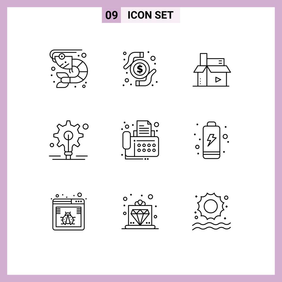 User Interface Pack of 9 Basic Outlines of contact idea content gear publishing Editable Vector Design Elements