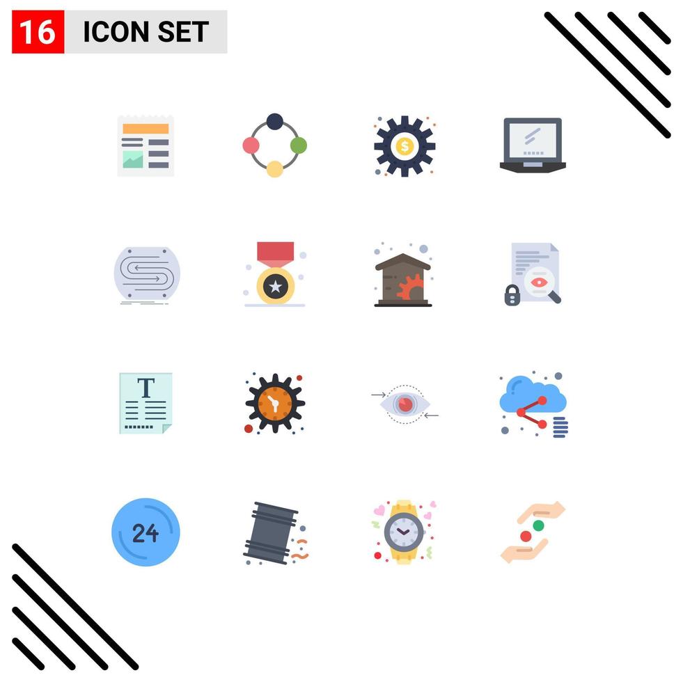 Mobile Interface Flat Color Set of 16 Pictograms of imac monitor toy computer process Editable Pack of Creative Vector Design Elements