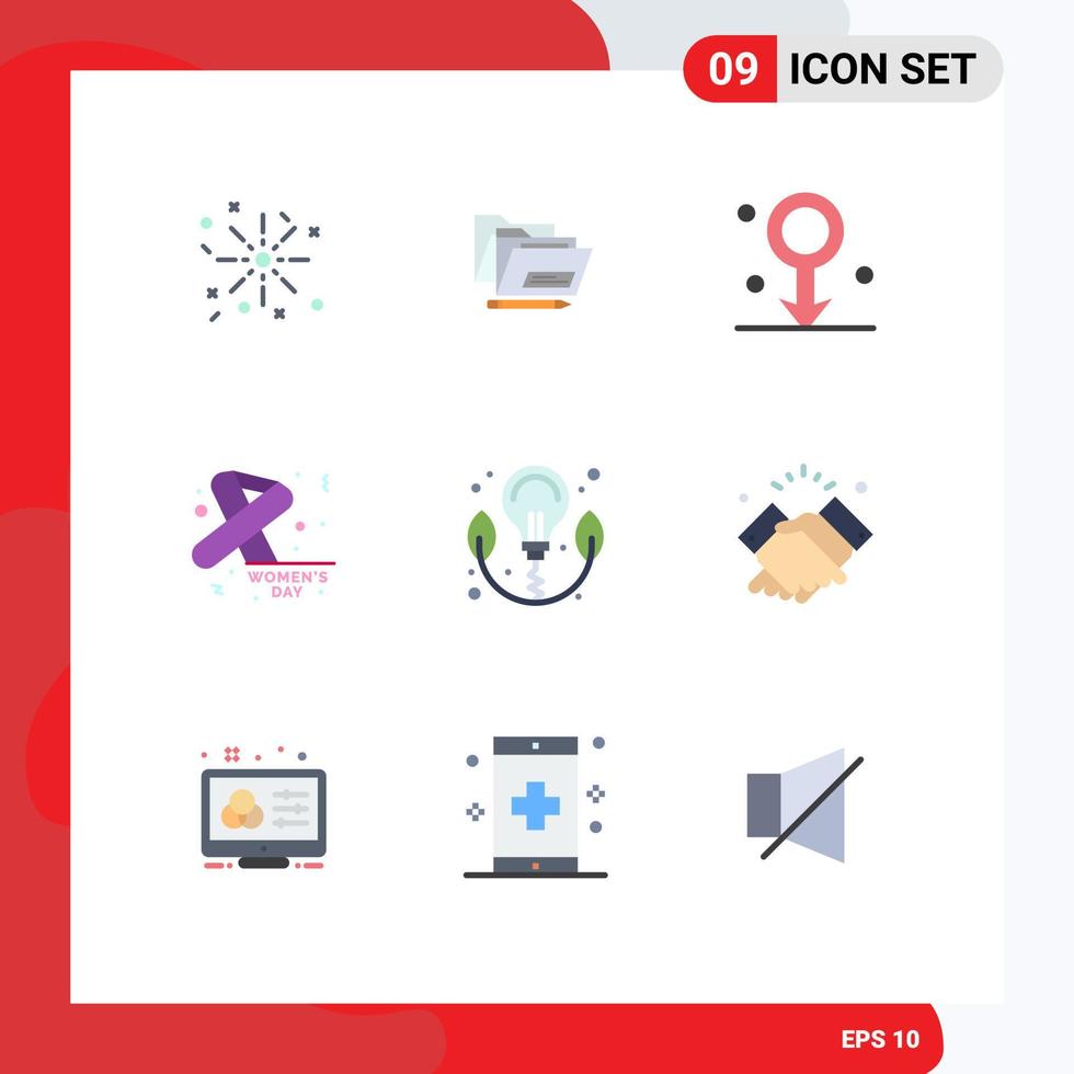 Set of 9 Modern UI Icons Symbols Signs for power energy male day breast cancer Editable Vector Design Elements