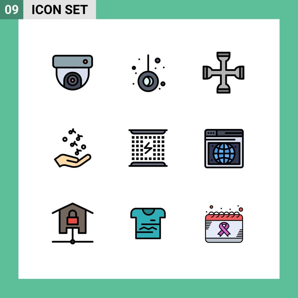 Modern Set of 9 Filledline Flat Colors and symbols such as charging rock and roll setting rock hand Editable Vector Design Elements