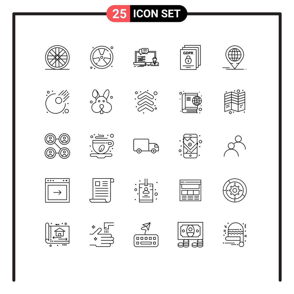 25 User Interface Line Pack of modern Signs and Symbols of business protect course padlock data Editable Vector Design Elements