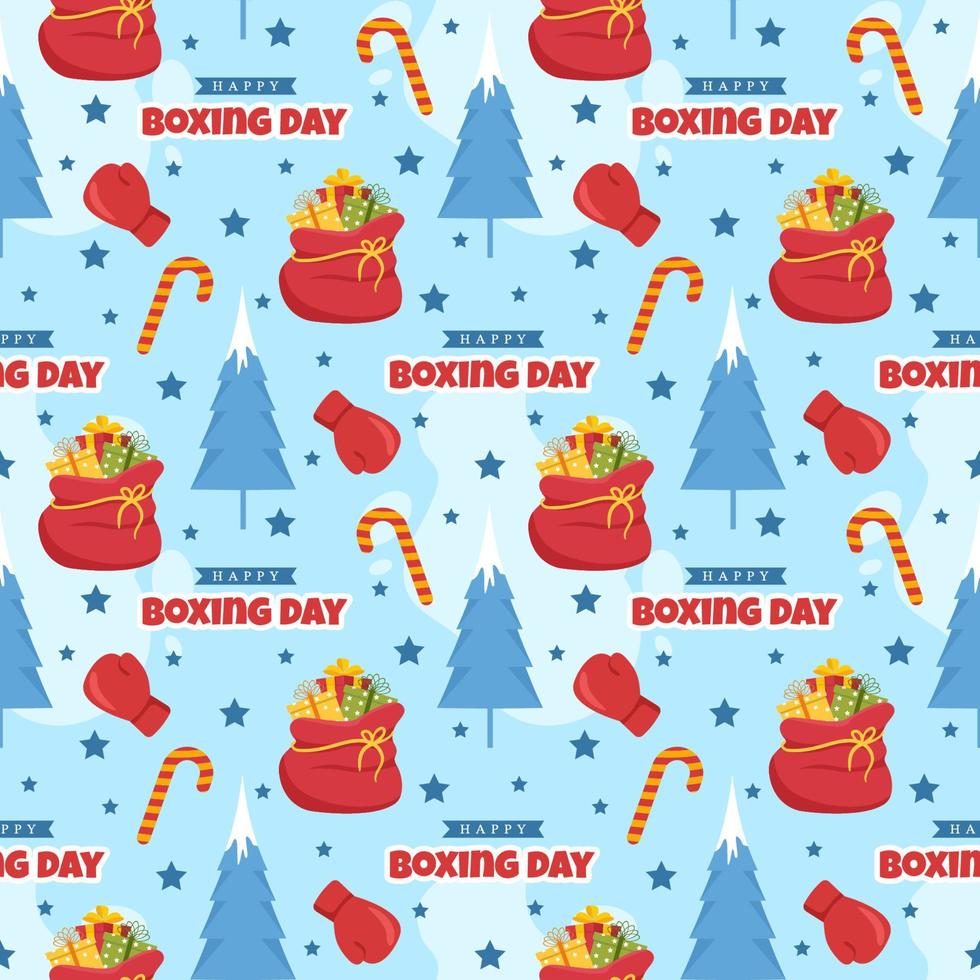 Boxing Day Sale Seamless Pattern Design with Glove and Gift Box for Promotion or Shopping on Template Hand Drawn Cartoon Flat Illustration vector