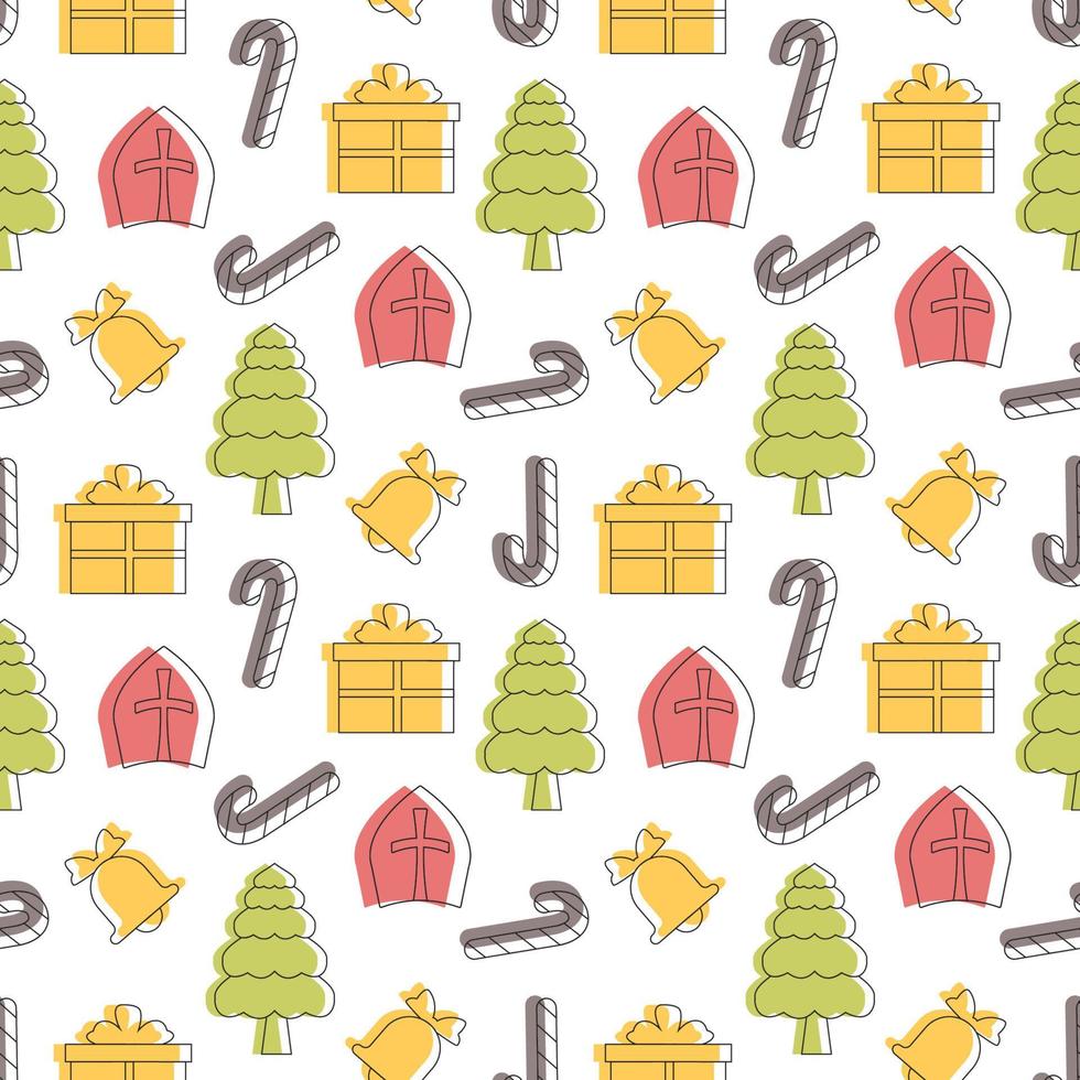 Saint Nicholas Day or Sinterklaas Seamless Pattern with Gift Box and Christmas Template Background Hand Drawn Cartoon Flat Illustration vector