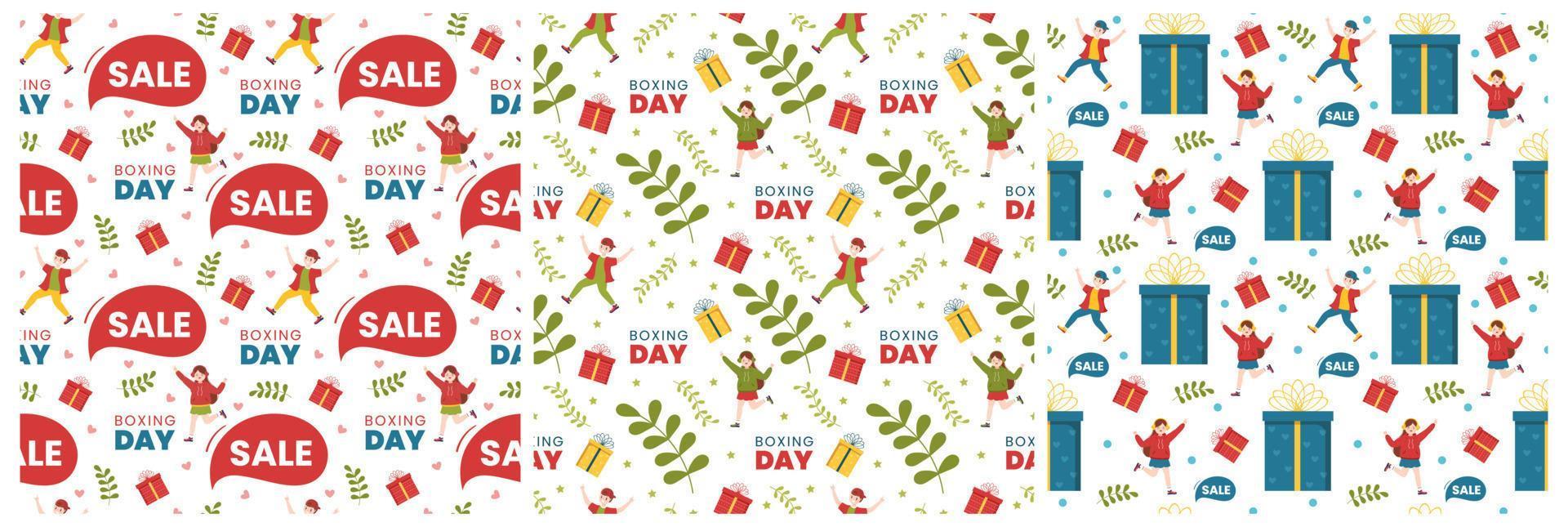 Set of Boxing Day Sale Seamless Pattern Design with Glove and Gift Box for Promotion or Shopping on Template Hand Drawn Cartoon Flat Illustration vector