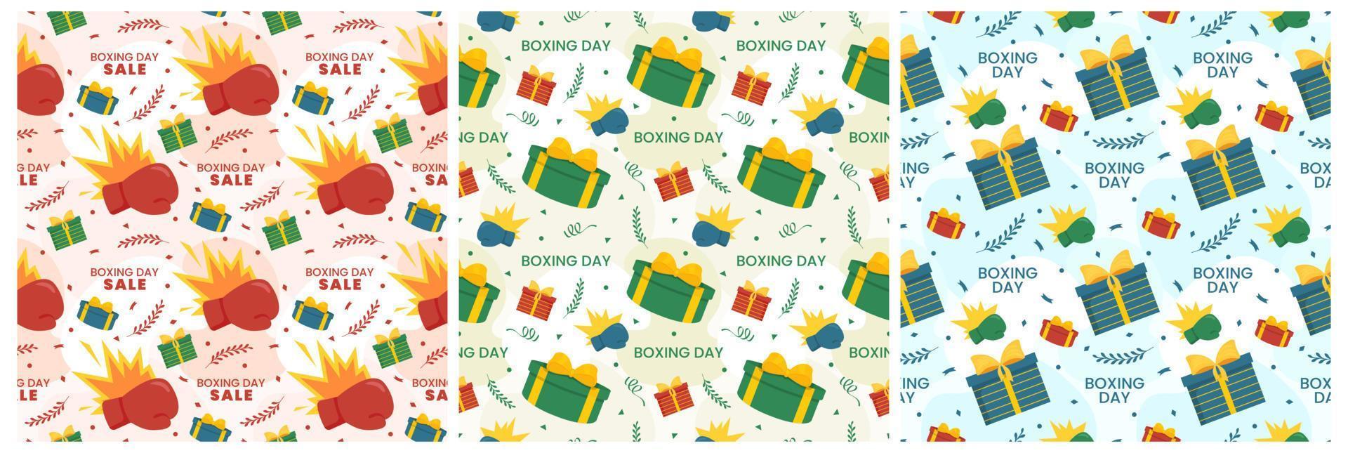 Set of Boxing Day Sale Seamless Pattern Design with Glove and Gift Box for Promotion or Shopping on Template Hand Drawn Cartoon Flat Illustration vector