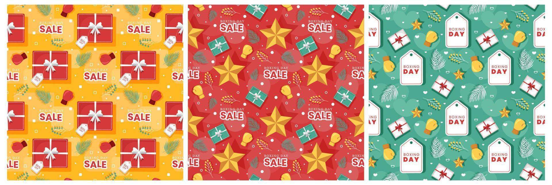 Set of Boxing Day Sale Seamless Pattern Design with Glove and Gift Box for Promotion or Shopping on Template Hand Drawn Cartoon Flat Illustration vector