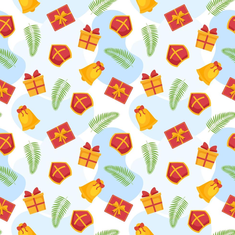 Saint Nicholas Day or Sinterklaas Seamless Pattern with Gift Box and Christmas Template Background Hand Drawn Cartoon Flat Illustration vector