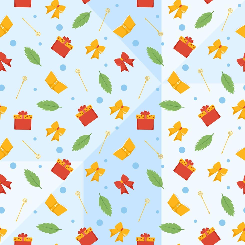 Saint Nicholas Day or Sinterklaas Seamless Pattern with Gift Box and Christmas Template Background Hand Drawn Cartoon Flat Illustration vector