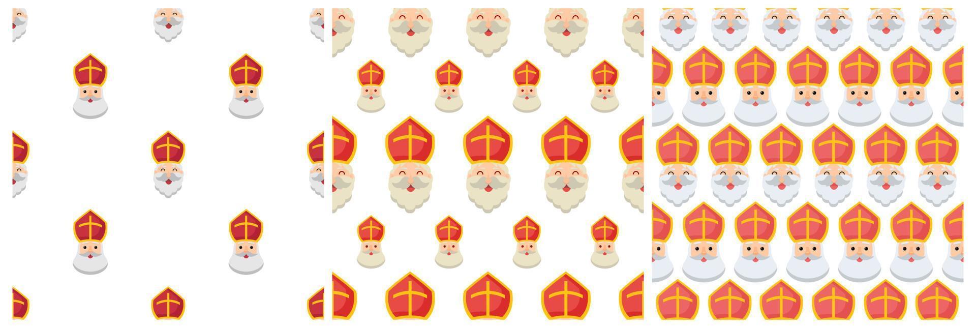 Set of Saint Nicholas Day or Sinterklaas Seamless Pattern with Gift Box and Christmas Template Background Hand Drawn Cartoon Flat Illustration vector