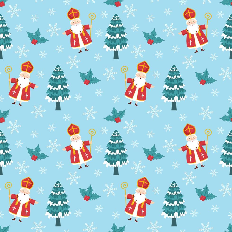 Saint Nicholas Day or Sinterklaas Seamless Pattern with Gift Box and Christmas Template Background Hand Drawn Cartoon Flat Illustration vector