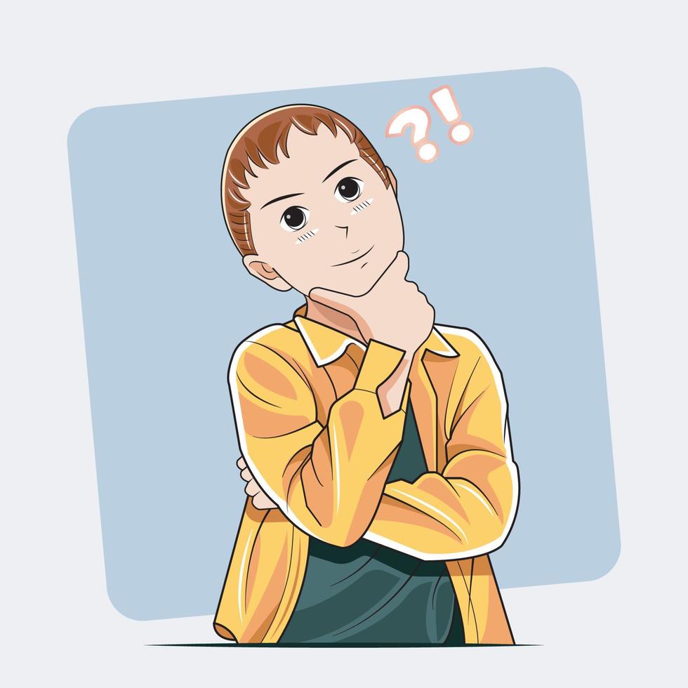 Kid Study. Boy is thinking about something vector illustration pro download