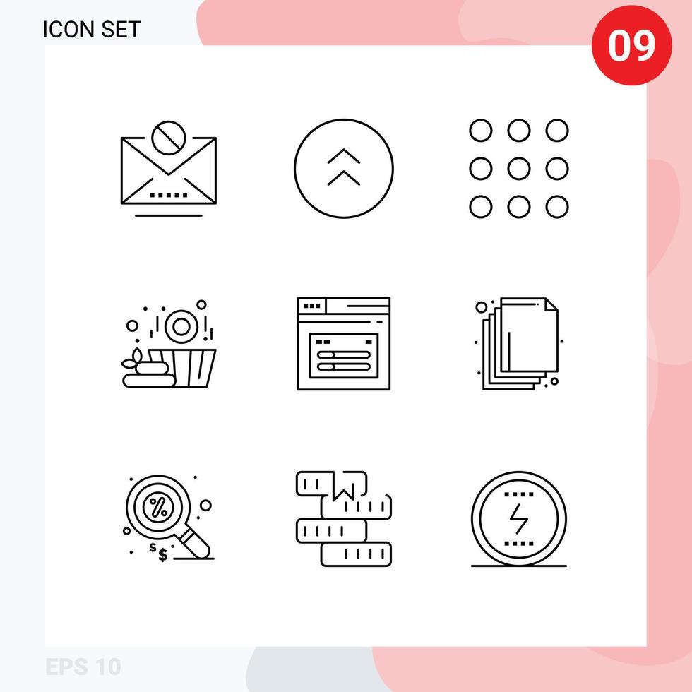 User Interface Pack of 9 Basic Outlines of website page call internet wood Editable Vector Design Elements