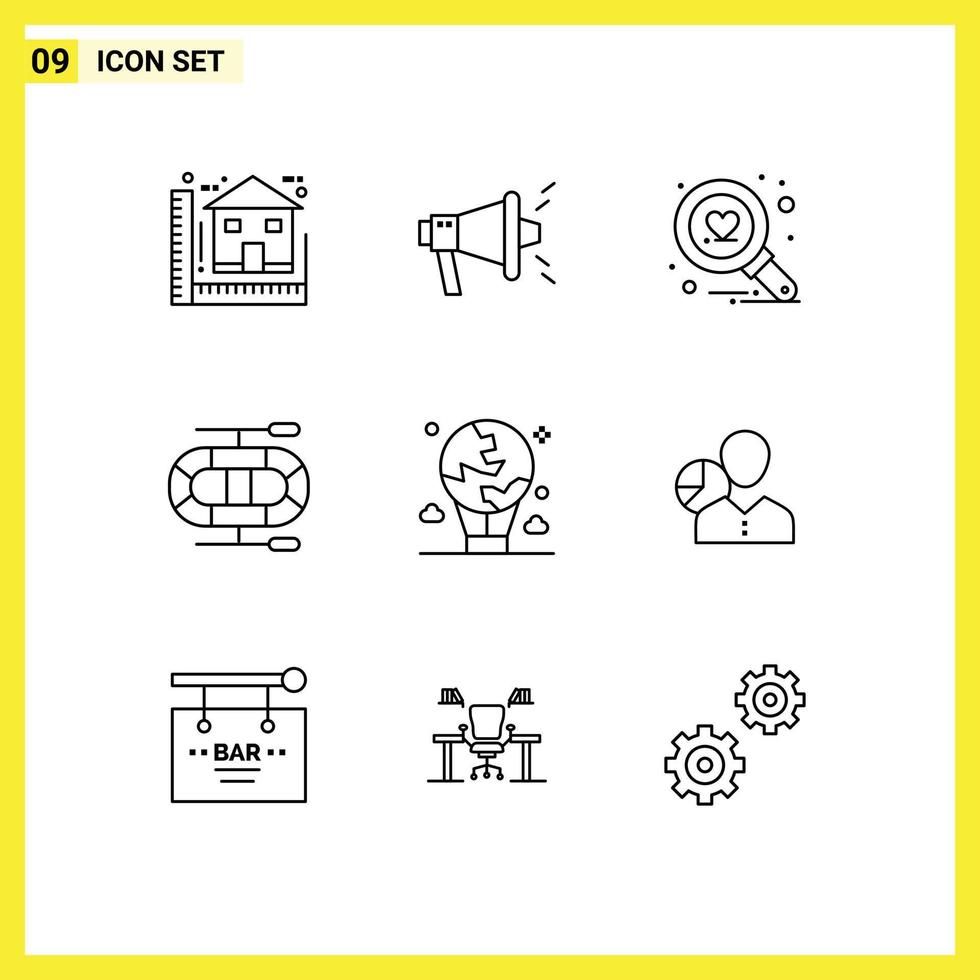 Modern Set of 9 Outlines Pictograph of international fly find balloon dinghy Editable Vector Design Elements