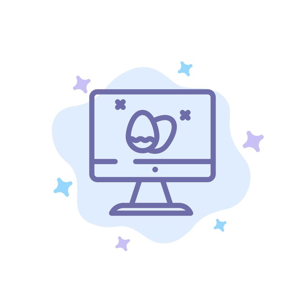 Monitor Screen Egg Easter Blue Icon on Abstract Cloud Background vector