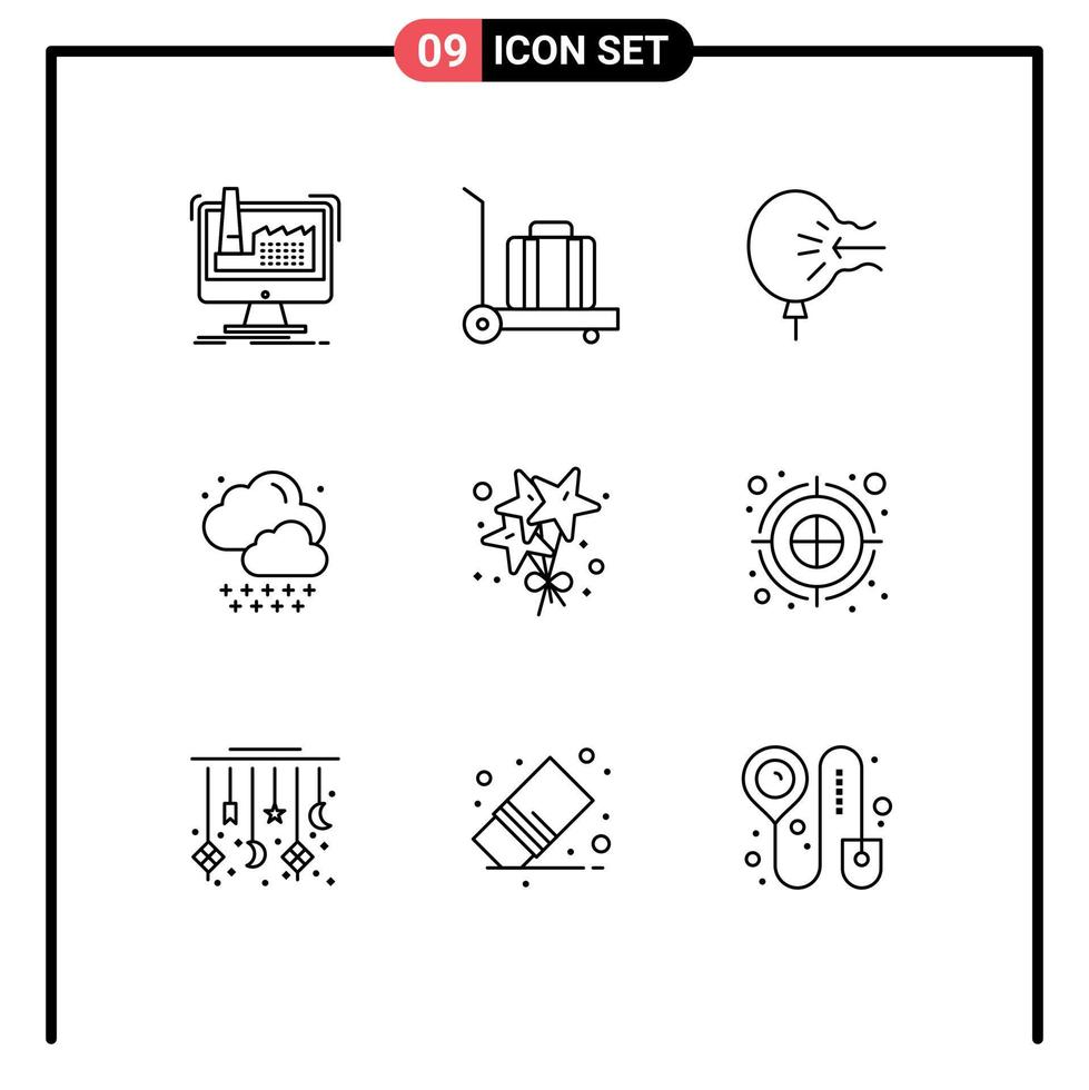 Pack of 9 Modern Outlines Signs and Symbols for Web Print Media such as party birthday balloon weather cloud Editable Vector Design Elements