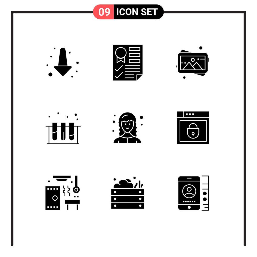 Set of 9 Modern UI Icons Symbols Signs for female tub art test medical Editable Vector Design Elements