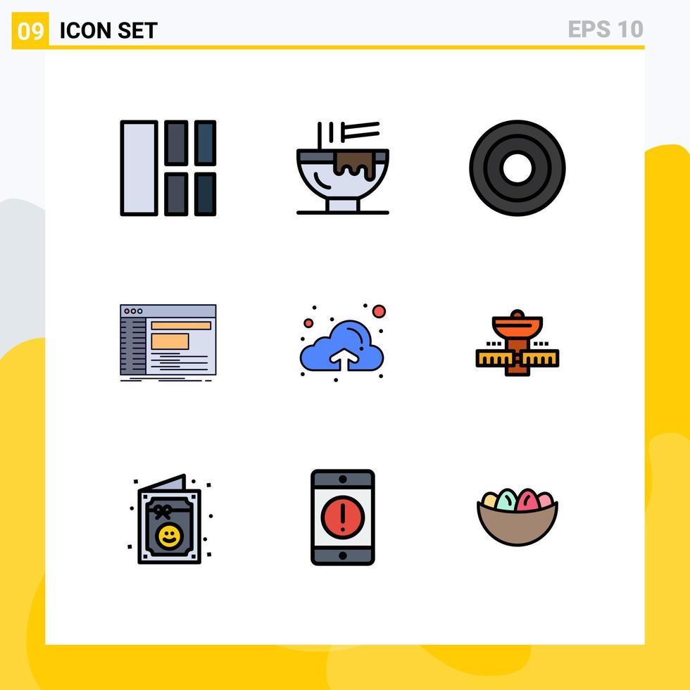 9 colores planos de línea de llenado de vectores temáticos y símbolos editables del panel de software consola de cocina elementos de diseño de vectores editables por el usuario