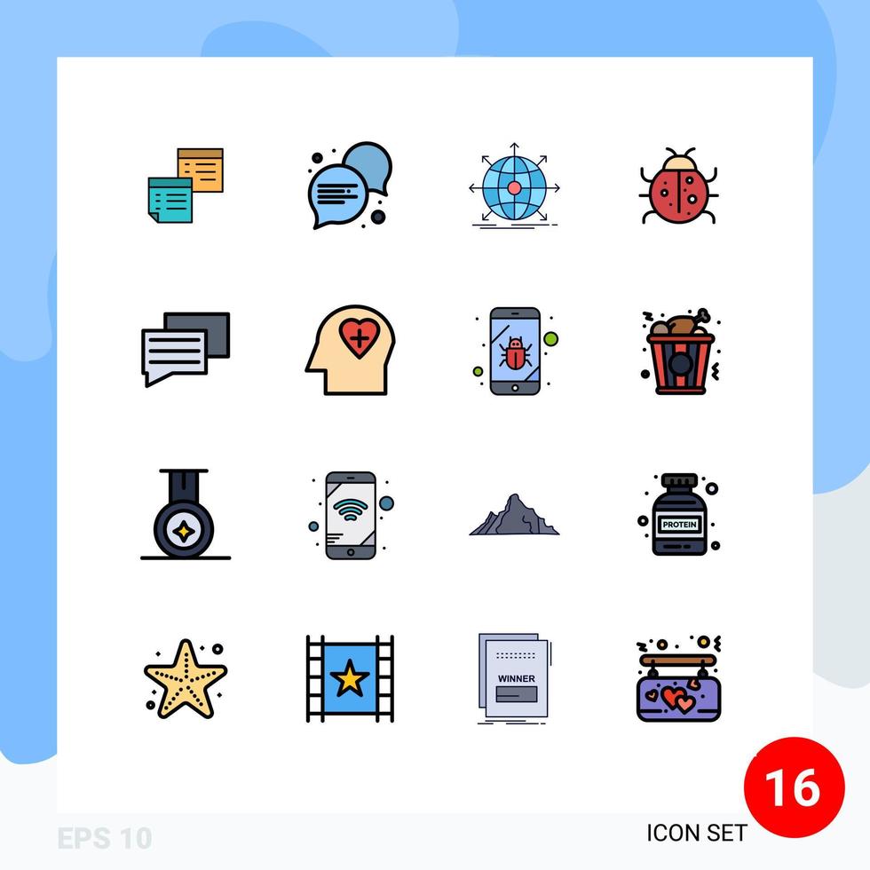 16 Flat Color Filled Line concept for Websites Mobile and Apps ladybug cute conversation web international Editable Creative Vector Design Elements