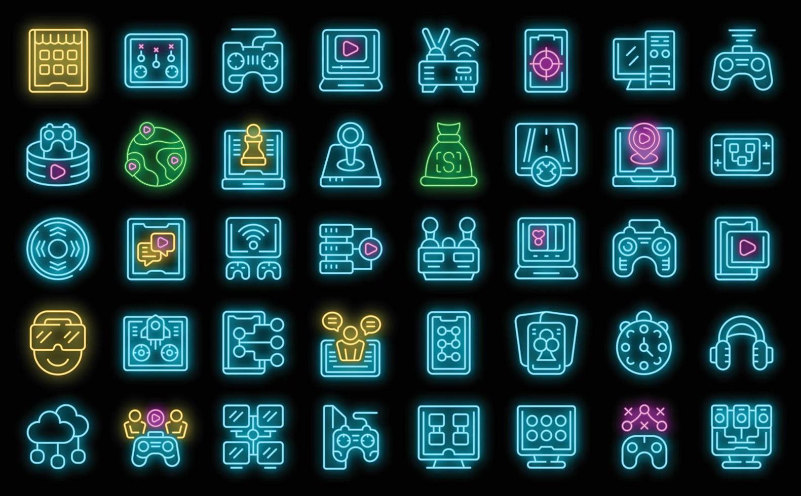 iconos de juegos en línea establecer neón vectorial vector