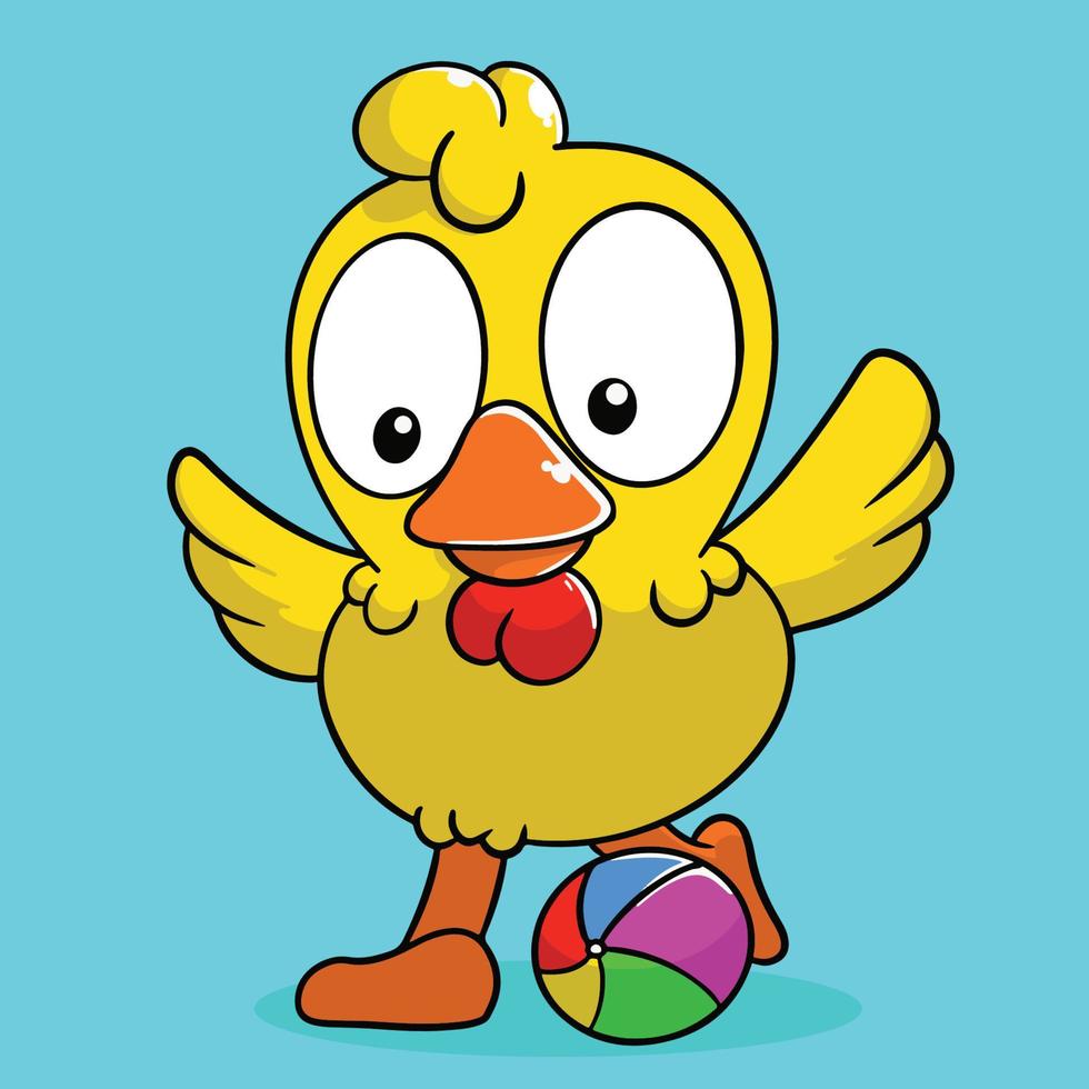 cartoon chicken playing ball vector