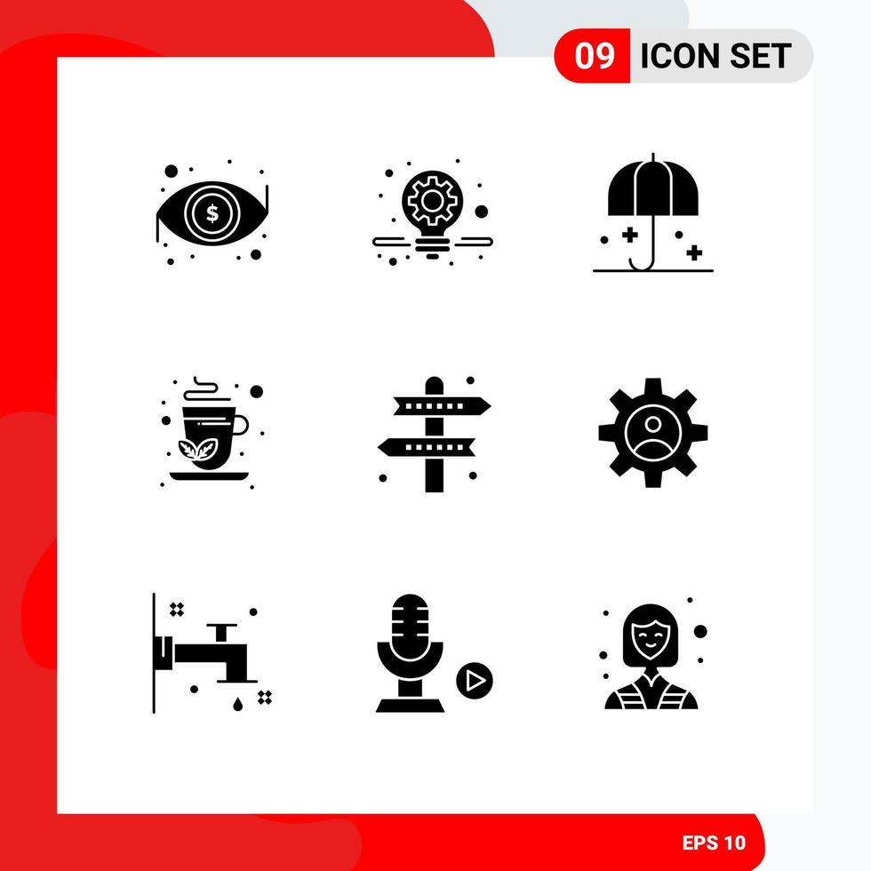 9 Thematic Vector Solid Glyphs and Editable Symbols of directions activities protection infusion green tea Editable Vector Design Elements