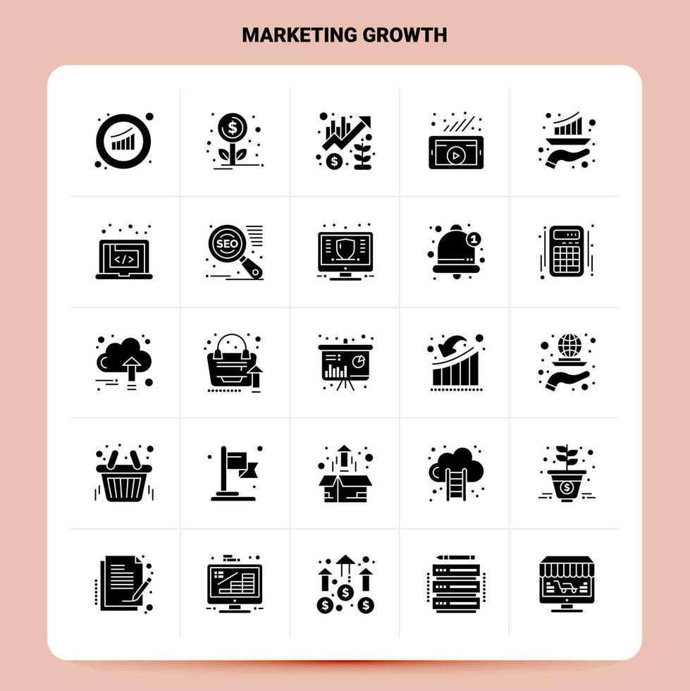 Solid 25 Marketing Growth Icon set Vector Glyph Style Design Black Icons Set Web and Mobile Business ideas design Vector Illustration