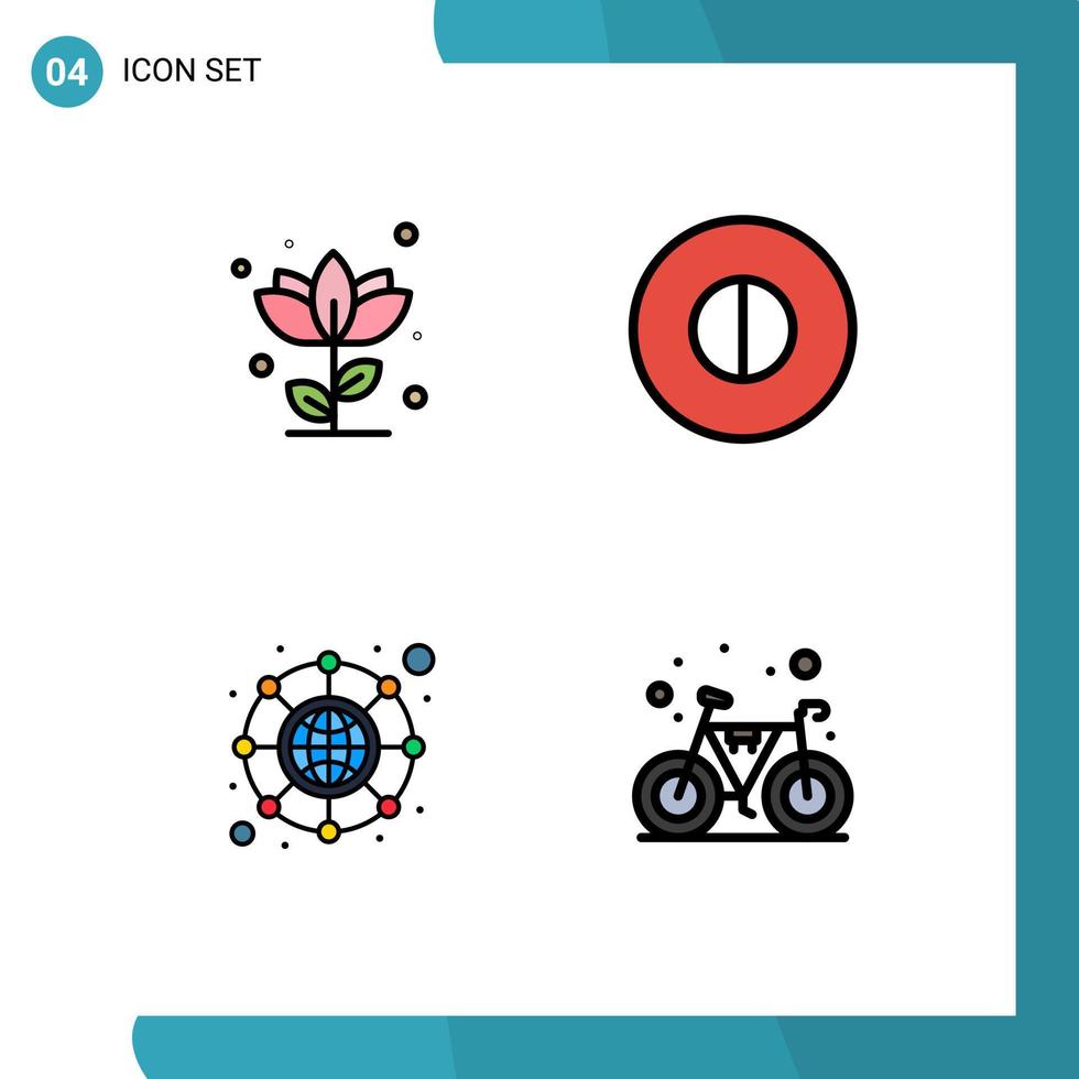 conjunto de pictogramas de 4 colores planos de línea de llenado simple de la jerarquía de la flora creencias naturales bicicleta elementos de diseño vectorial editables vector