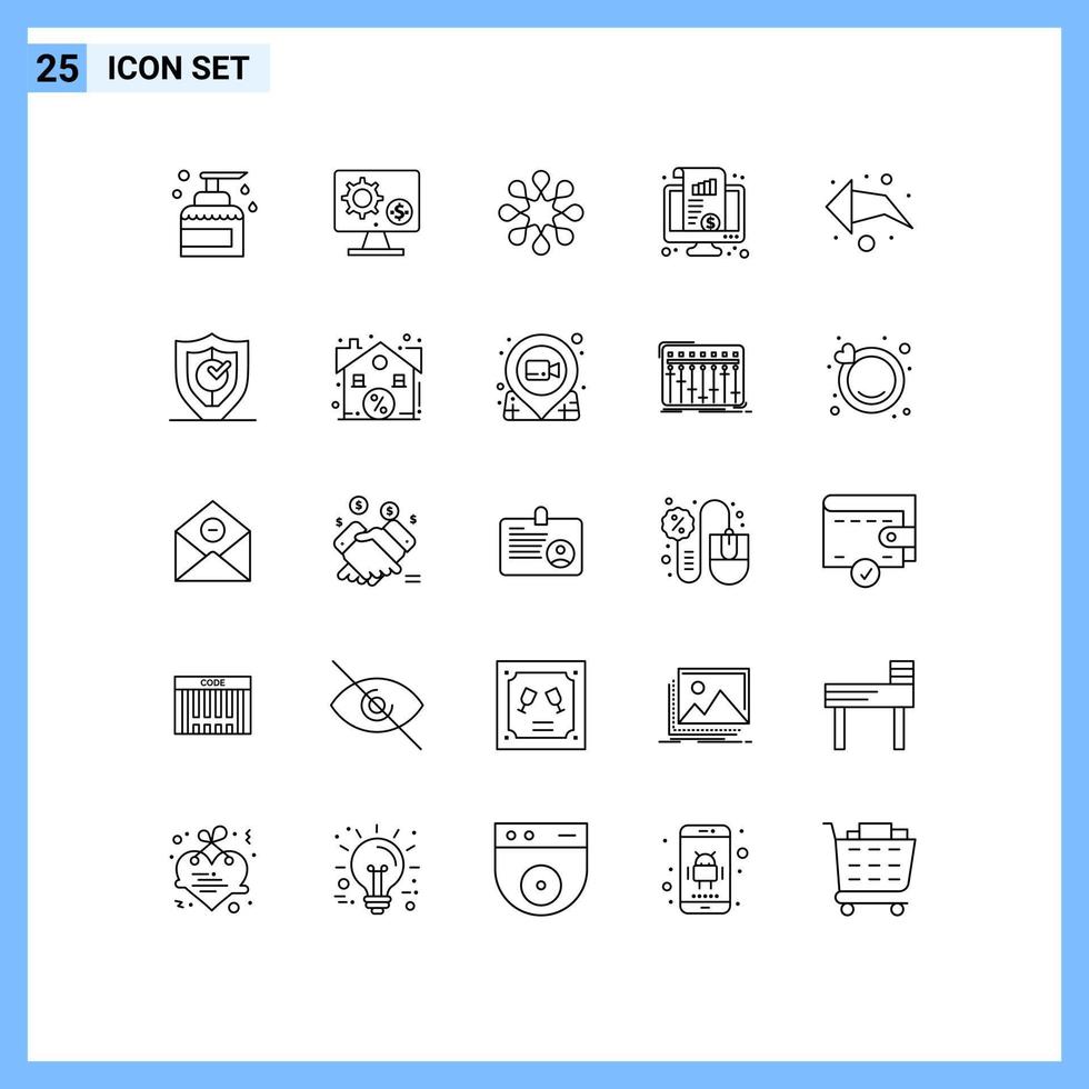 Pack of 25 Modern Lines Signs and Symbols for Web Print Media such as chart kpi setting dashboard health Editable Vector Design Elements