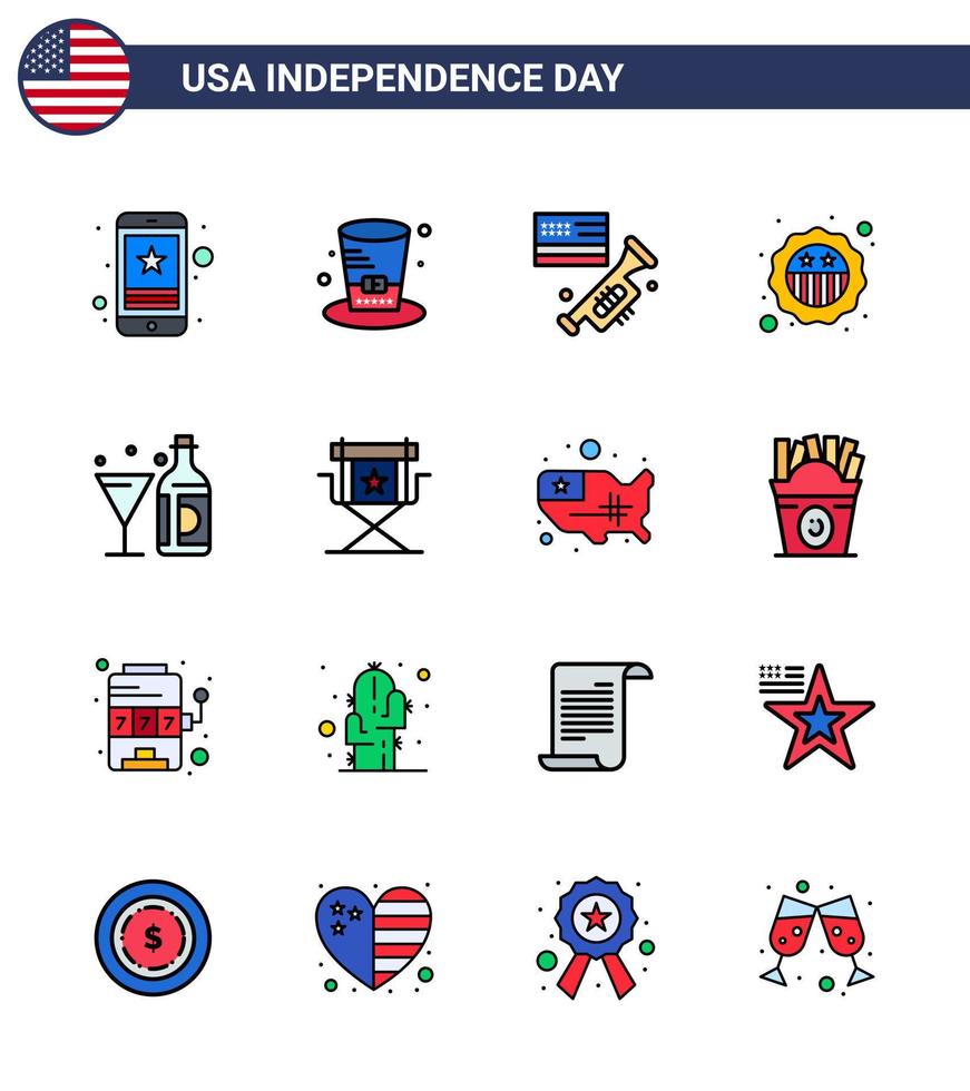 conjunto de 16 iconos del día de los ee.uu. símbolos americanos signos del día de la independencia para la insignia de la bebida seguridad de los ee.uu. elementos de diseño vectorial editables del día de los ee.uu. vector