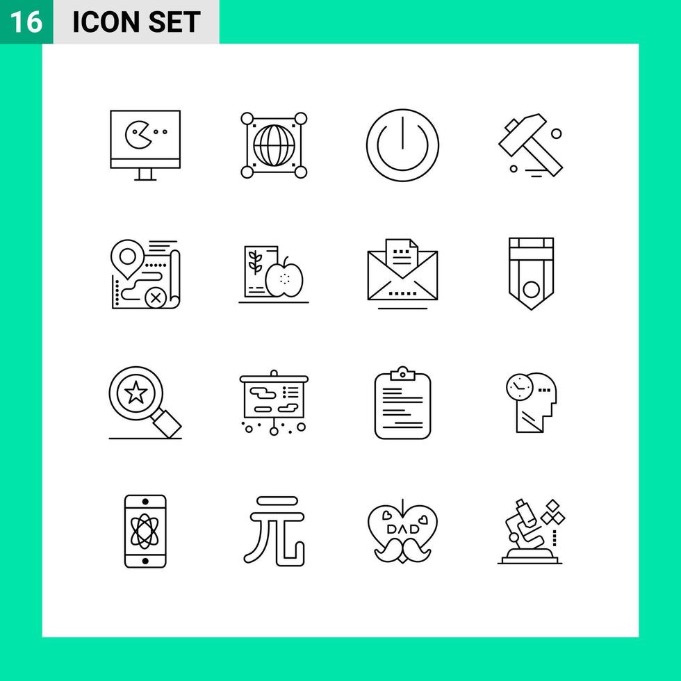 16 User Interface Outline Pack of modern Signs and Symbols of breakfast close power target map Editable Vector Design Elements