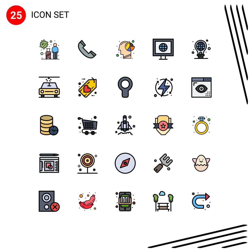 Modern Set of 25 Filled line Flat Colors and symbols such as protection news telephone internet human Editable Vector Design Elements